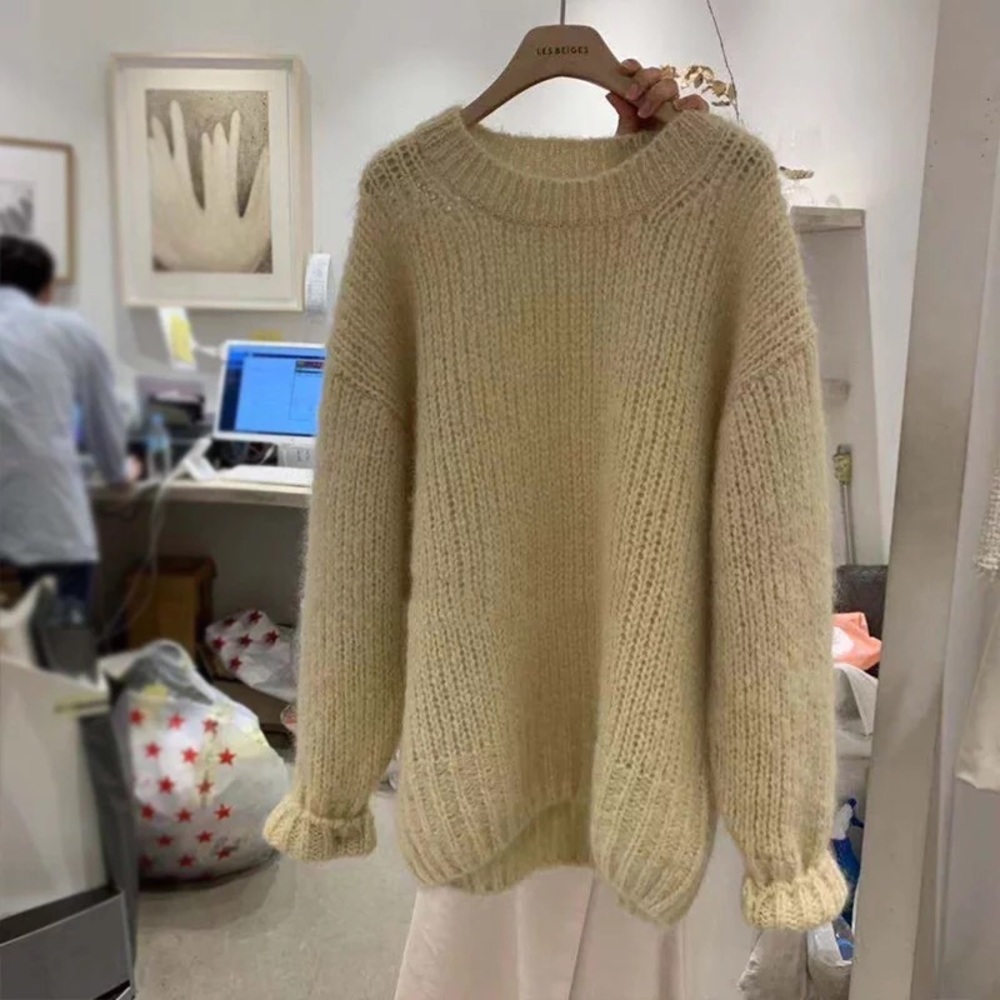 Sweater knit long sleeve creamy apricot beige  top